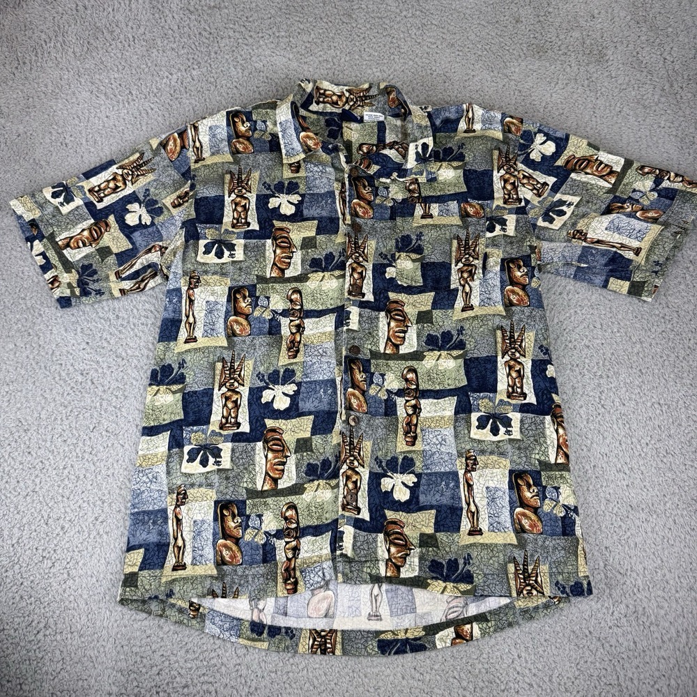 Vintage‎ Billabong Hawaiian Button Down Shirt Size Large Statues